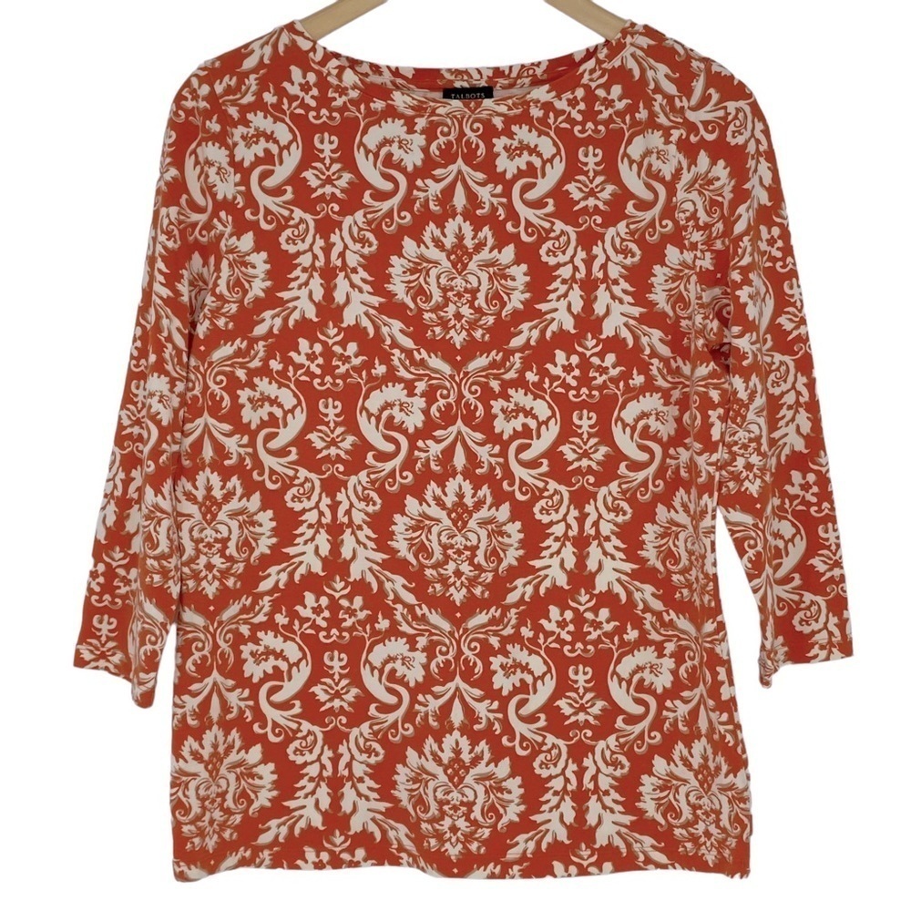 Talbots orange & white 3/4 length top, M